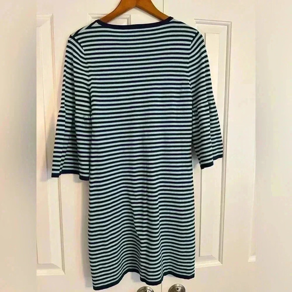 Sail to Sable STS Navy and Aqua Striped Bell Sleeve Sweater Dress M - Picture 5 of 11